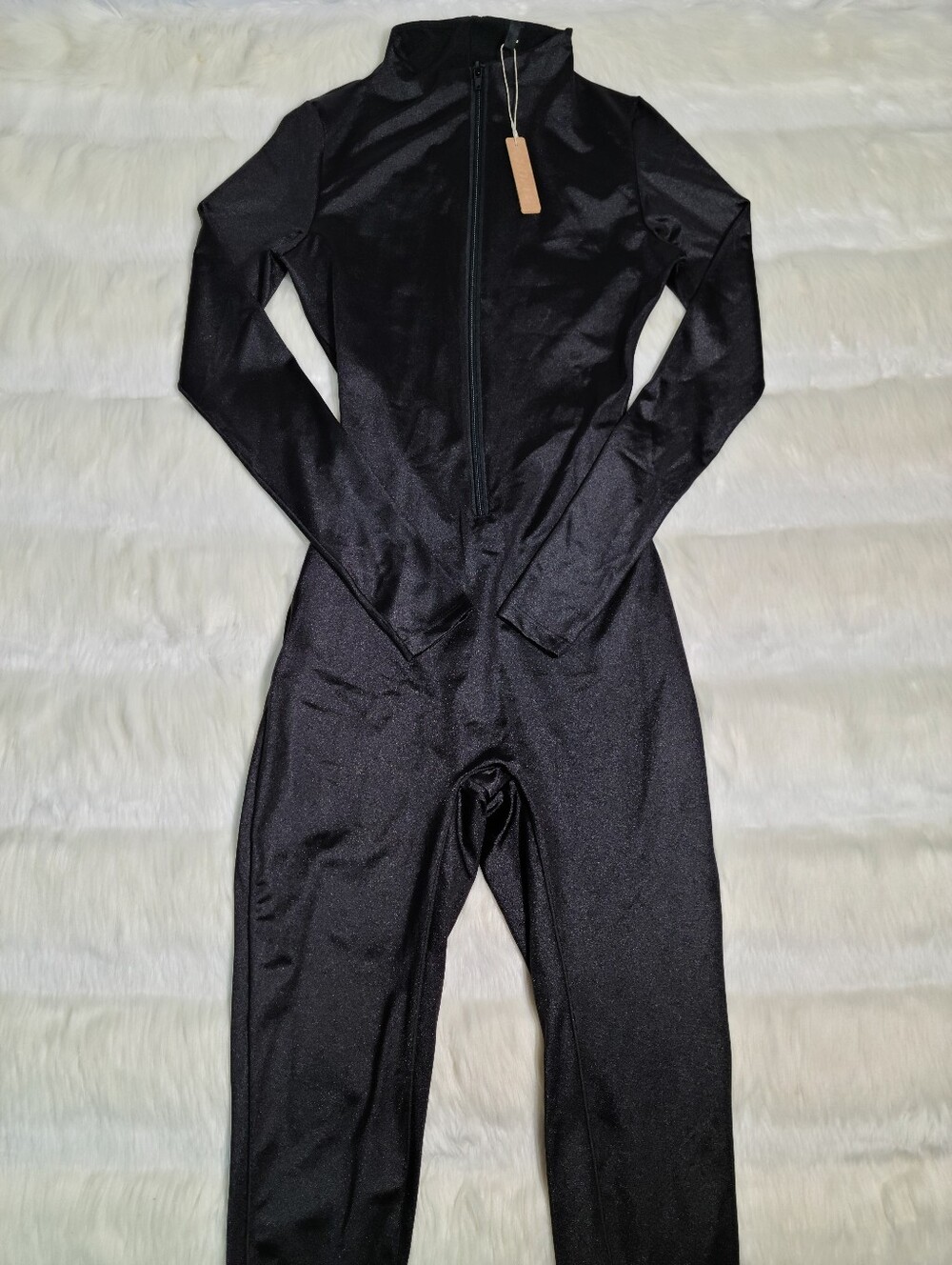 SKIMS All-in-one Shine Mock Neck Onesie Black Soot Women Small NEW